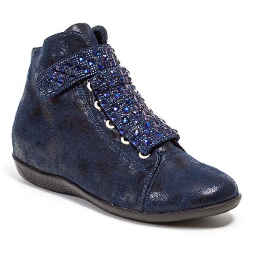 Navy & Rhinestones Ankle Boot Women